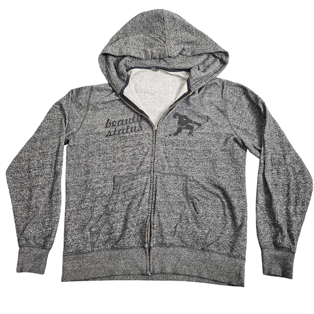 Beauty Status Hockey Hoodie Mens L Gray Zip Up Graphic Sweatshirt Skater Sporty
